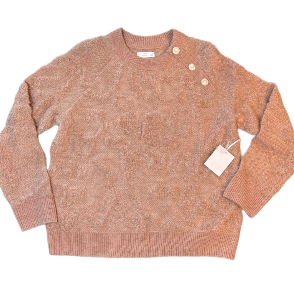 LC Lauren Conrad Peach Metallic Button Shoulder Sweater Size Large NWT